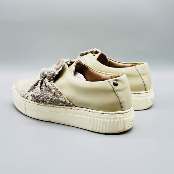 AGL Shoes Womens 38.5 US 8.5 Beige Tweed Bow Slip On Platform Sneakers Italy - Picture 5 of 10